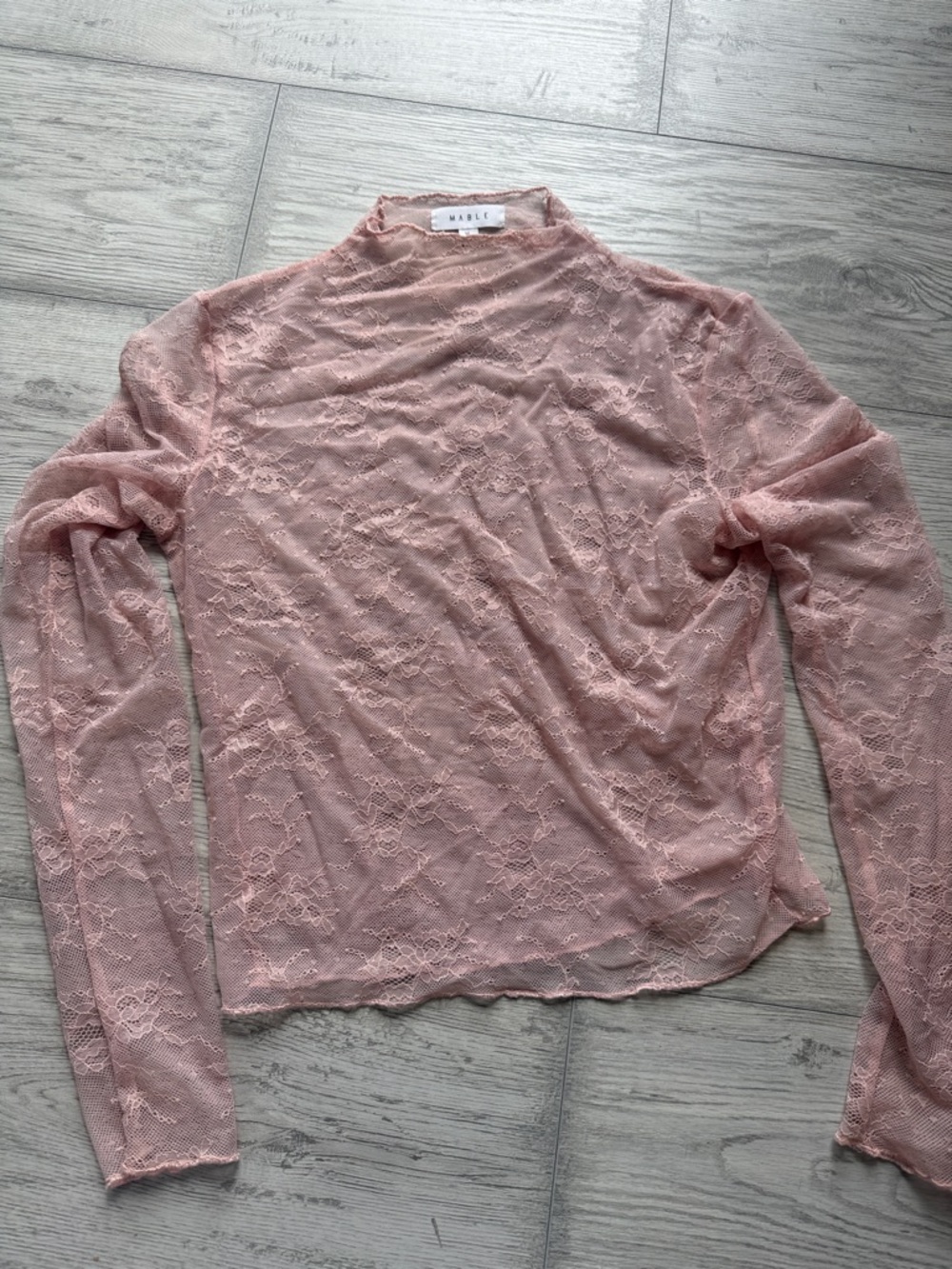 MARBLE Dusty Rose Lace Long Sleeve Sheer Top